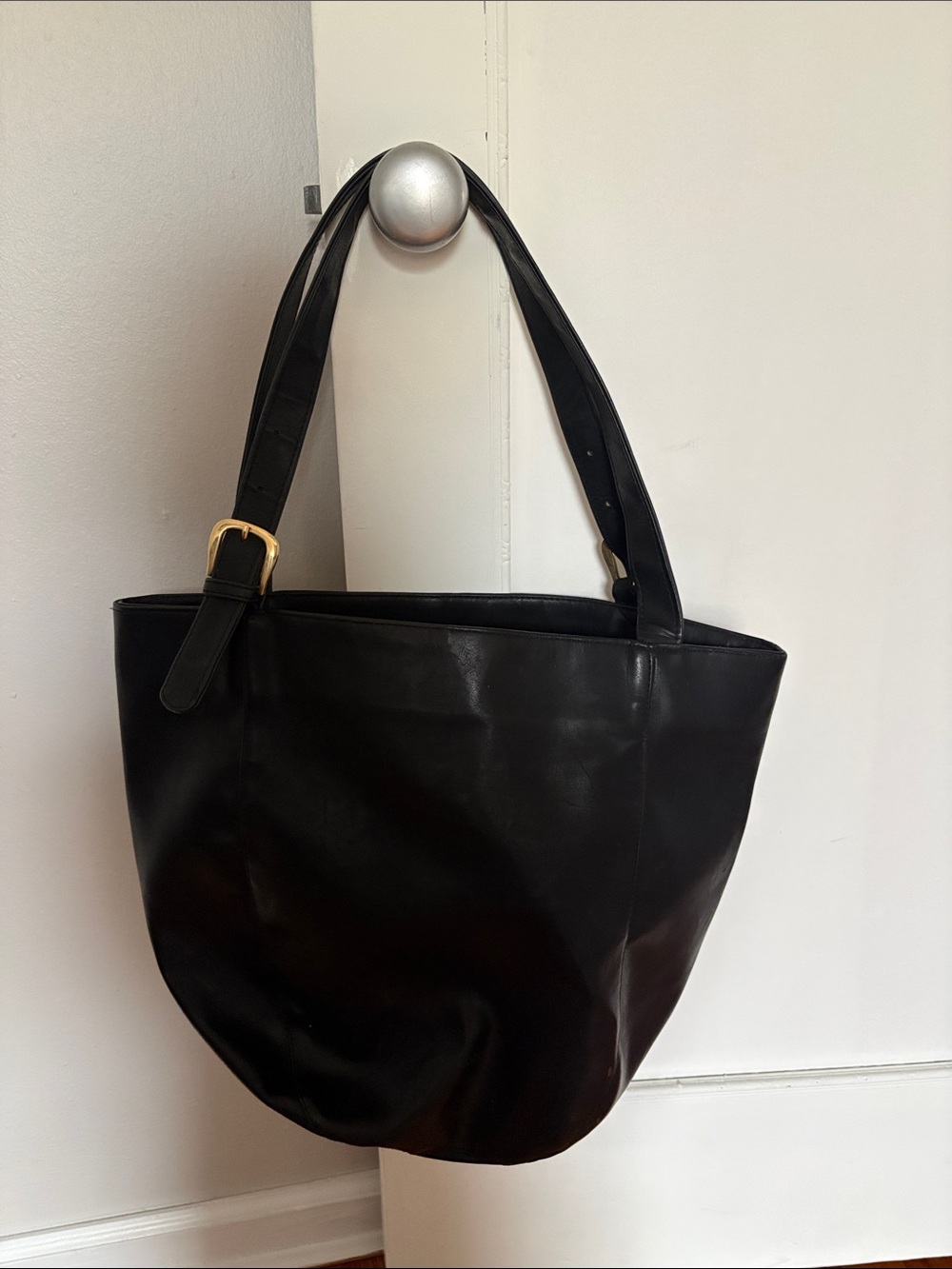 Classic Black Leather Tote Bag